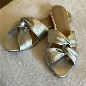 Veronica Beard Silver Sandals with Crossover Straps